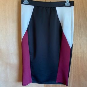 skirt, Ashley Stewart, scuba, 14/16  black/ wine, NWT